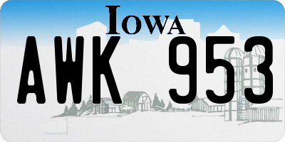 IA license plate AWK953