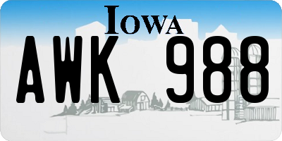 IA license plate AWK988