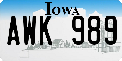IA license plate AWK989