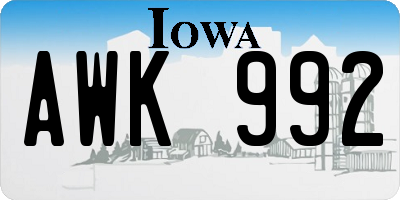 IA license plate AWK992