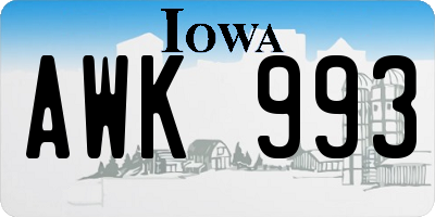 IA license plate AWK993