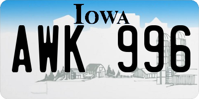 IA license plate AWK996