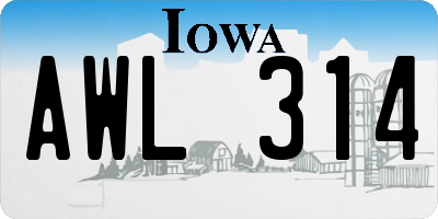IA license plate AWL314