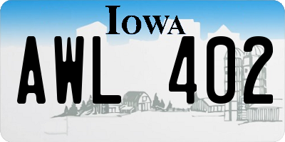 IA license plate AWL402