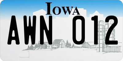 IA license plate AWN012