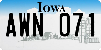 IA license plate AWN071