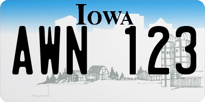IA license plate AWN123