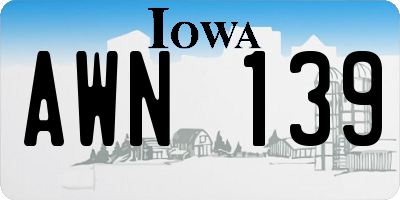 IA license plate AWN139