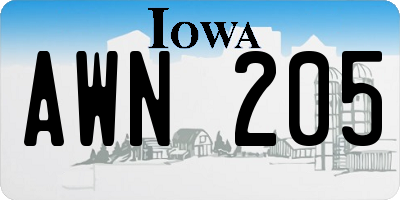 IA license plate AWN205