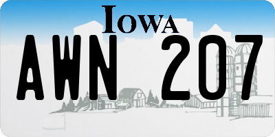 IA license plate AWN207