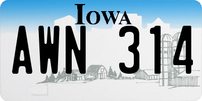 IA license plate AWN314