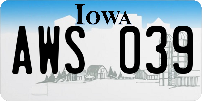 IA license plate AWS039