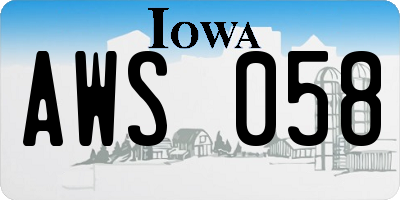IA license plate AWS058