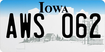 IA license plate AWS062