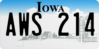 IA license plate AWS214