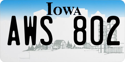 IA license plate AWS802