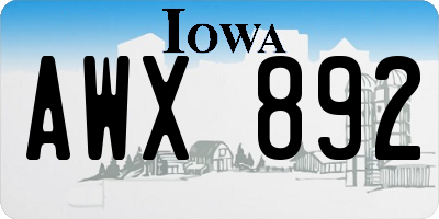IA license plate AWX892