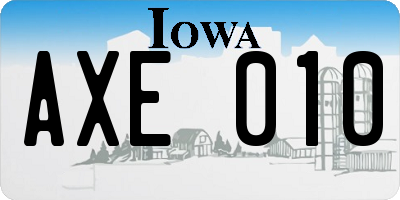 IA license plate AXE010