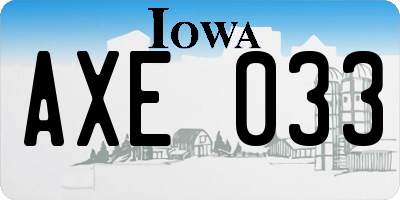 IA license plate AXE033
