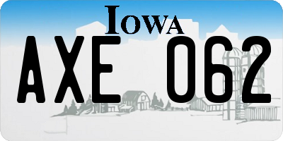 IA license plate AXE062