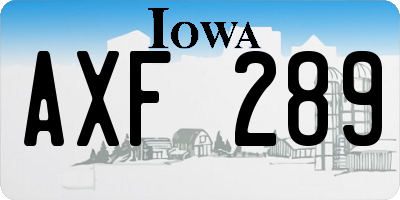 IA license plate AXF289