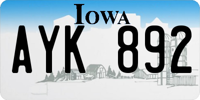 IA license plate AYK892