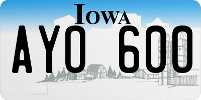 IA license plate AYO600
