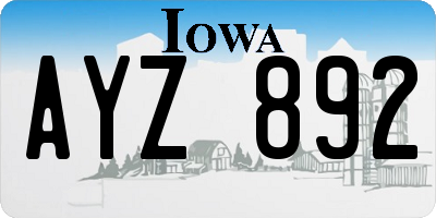 IA license plate AYZ892
