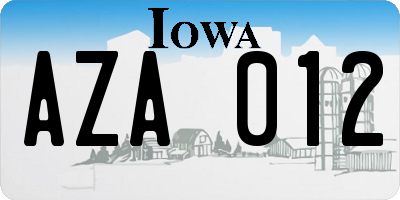 IA license plate AZA012