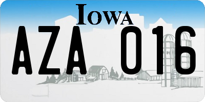 IA license plate AZA016