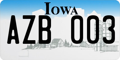 IA license plate AZB003