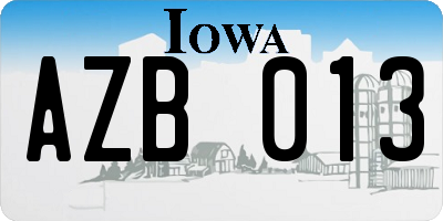 IA license plate AZB013