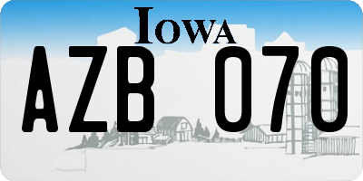 IA license plate AZB070