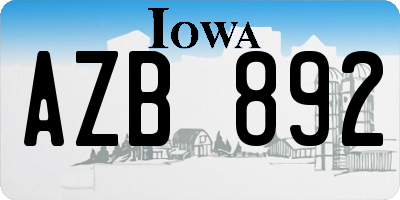 IA license plate AZB892