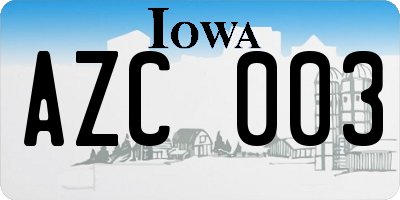 IA license plate AZC003
