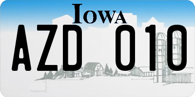 IA license plate AZD010