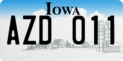 IA license plate AZD011