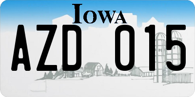 IA license plate AZD015