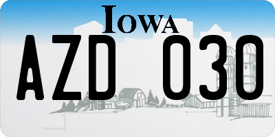 IA license plate AZD030