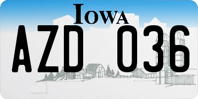 IA license plate AZD036