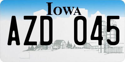 IA license plate AZD045