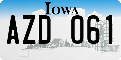 IA license plate AZD061