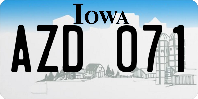 IA license plate AZD071