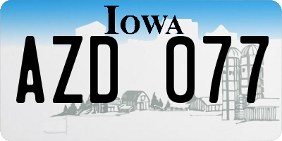 IA license plate AZD077