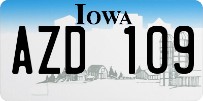 IA license plate AZD109