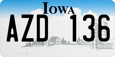 IA license plate AZD136