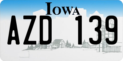 IA license plate AZD139