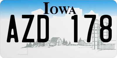 IA license plate AZD178