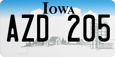 IA license plate AZD205