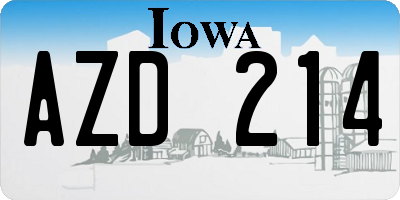 IA license plate AZD214